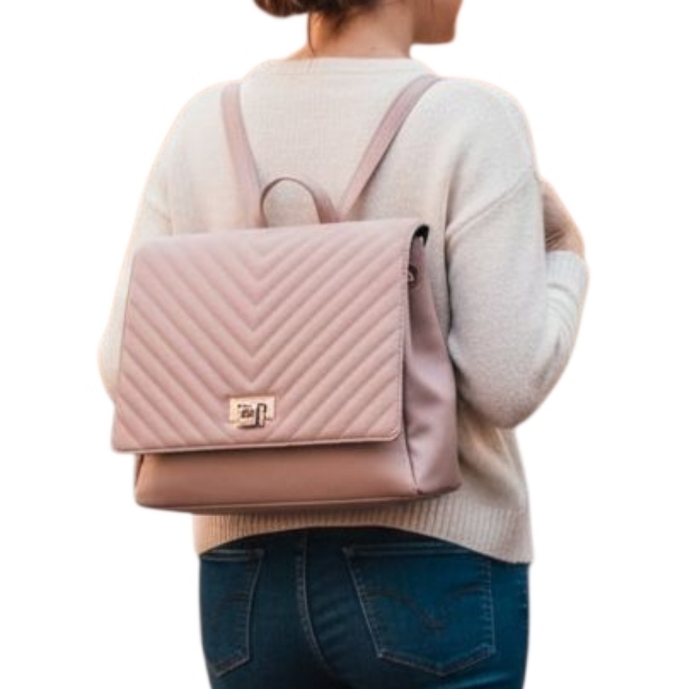 Blush Pink Square Quilted Convertible Backpack Purse